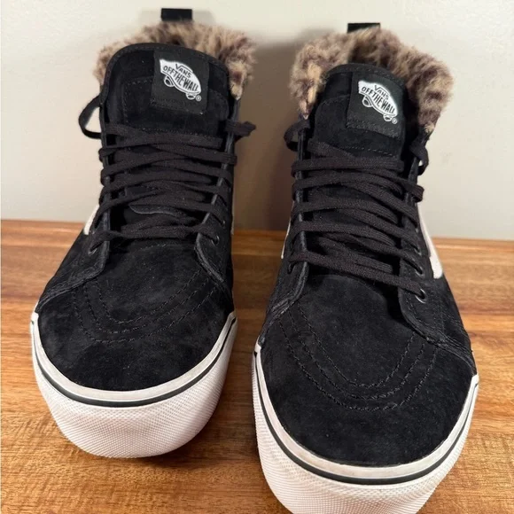 Vans SK8-Hi Platform Black Suede Leopard Fur Sneaker Size 8.5 - Picture 4 of 11